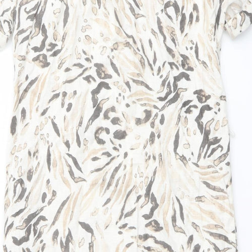 Marks and Spencer Womens Beige Geometric Linen Shift Size 8 Round Neck Button