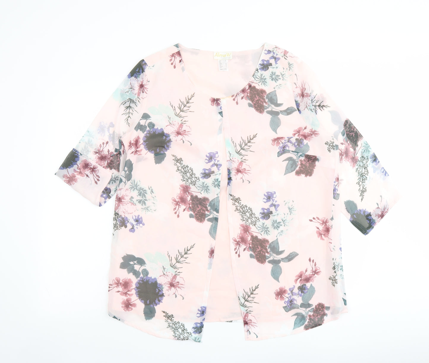 Alessa W. Womens Pink Floral Polyester Basic Blouse Size 16 Round Neck