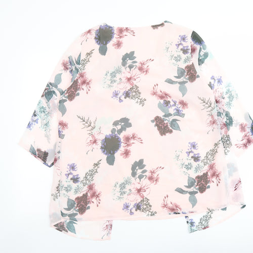 Alessa W. Womens Pink Floral Polyester Basic Blouse Size 16 Round Neck