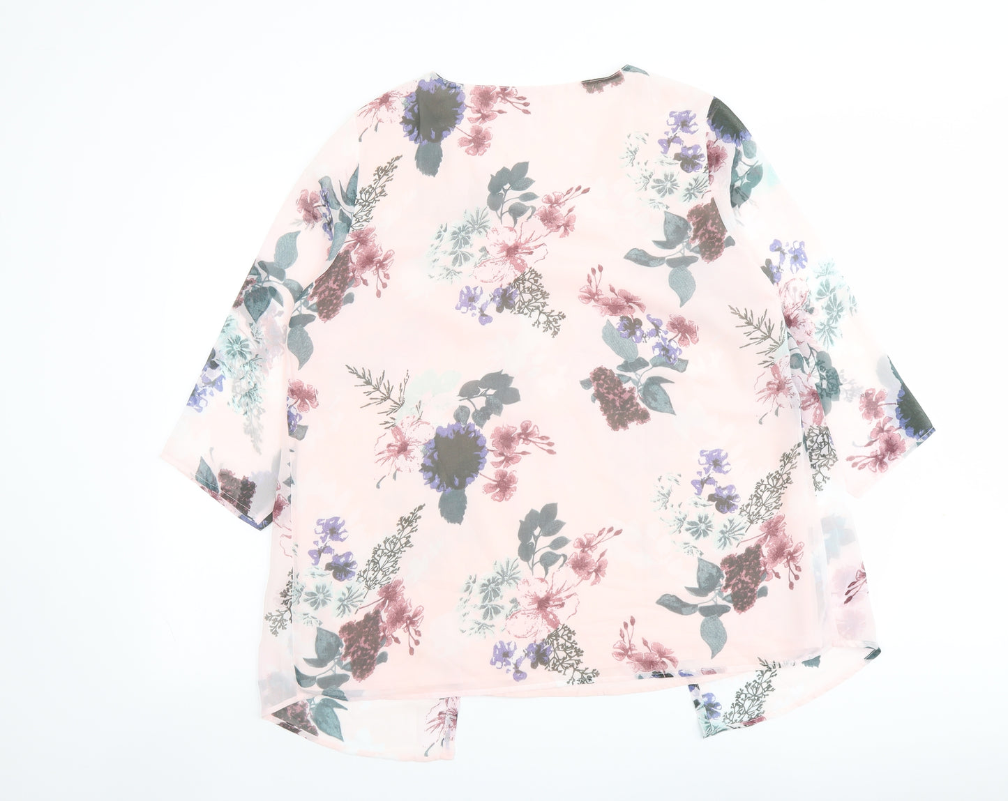 Alessa W. Womens Pink Floral Polyester Basic Blouse Size 16 Round Neck