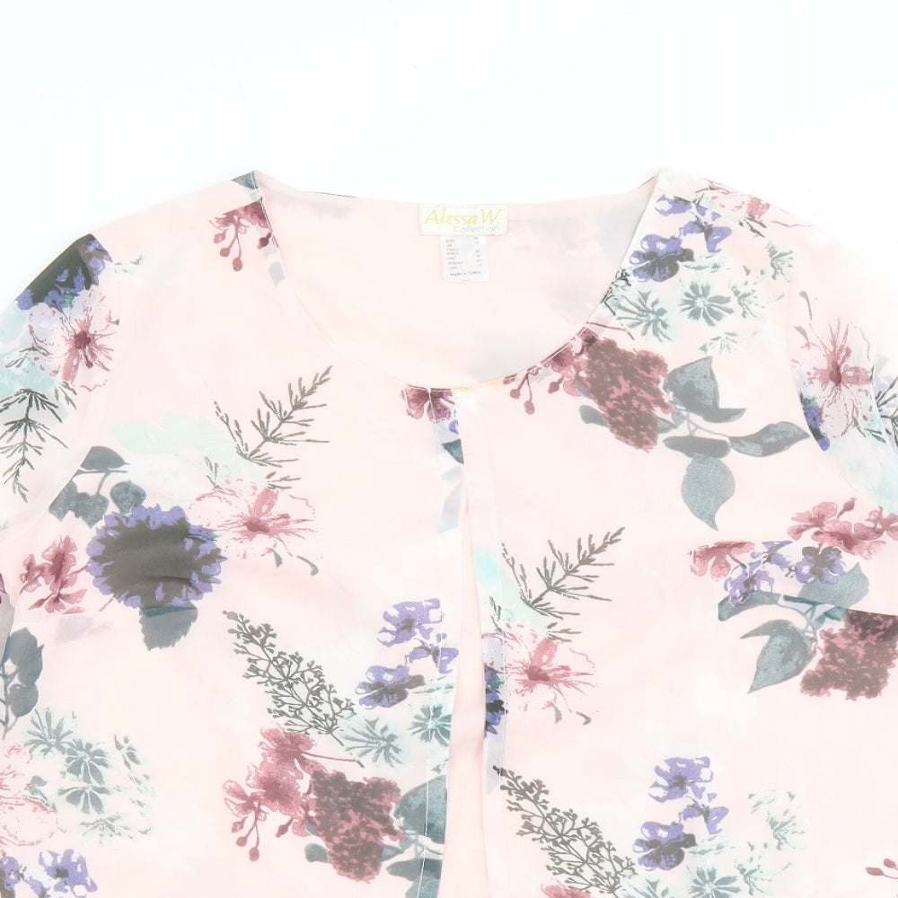 Alessa W. Womens Pink Floral Polyester Basic Blouse Size 16 Round Neck