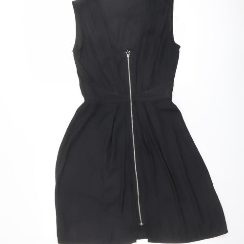 H&M Womens Black Polyester Fit & Flare Size 6 Scoop Neck Zip