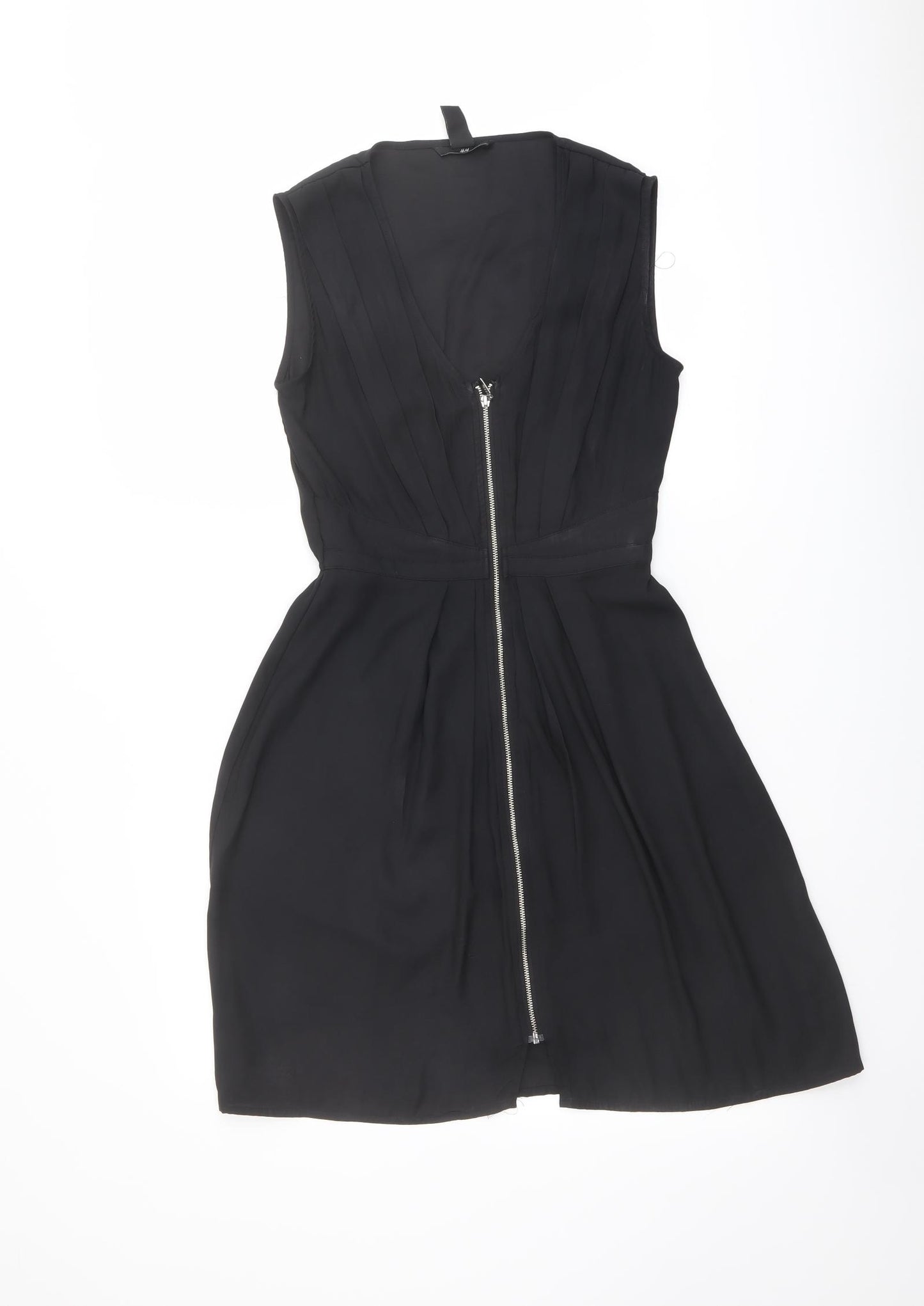 H&M Womens Black Polyester Fit & Flare Size 6 Scoop Neck Zip