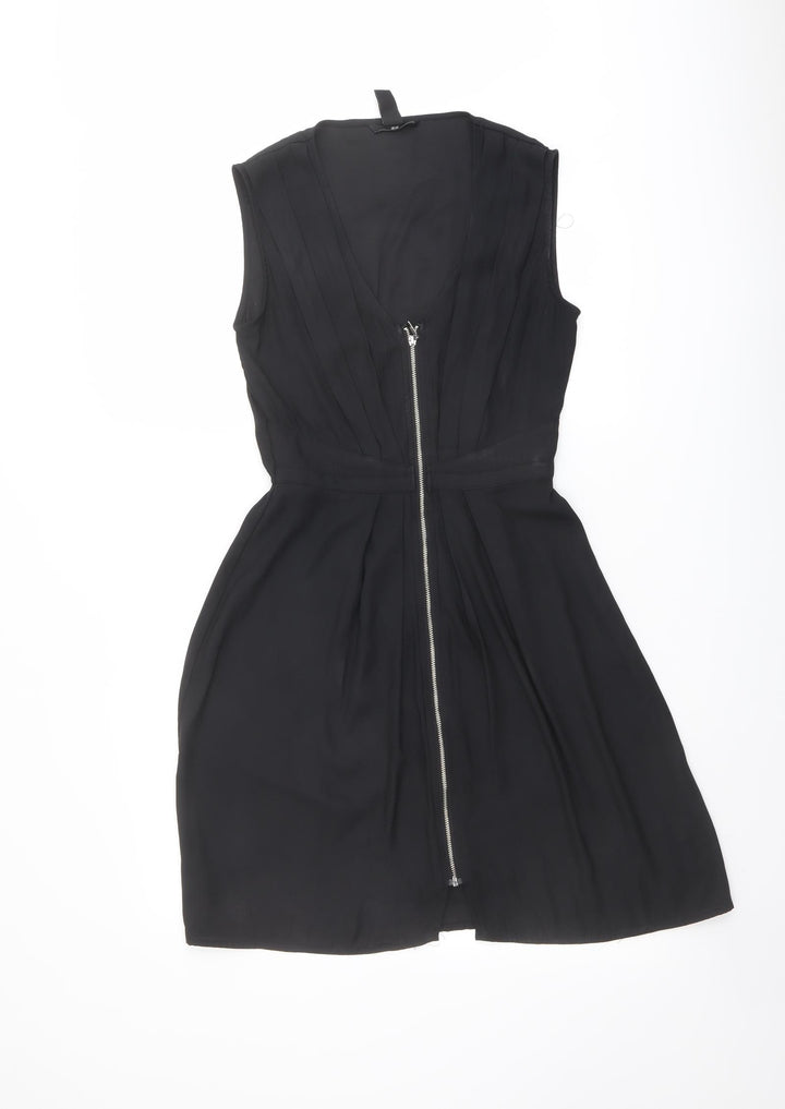 H&M Womens Black Polyester Fit & Flare Size 6 Scoop Neck Zip