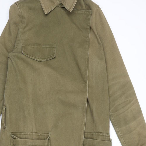Monki Womens Green Overcoat Coat Size XS Snap