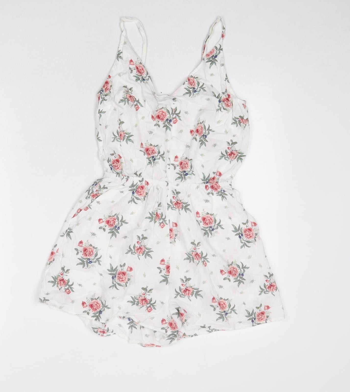Divided by H&M Womens White Floral Viscose Playsuit One-Piece Size 10 L4 in Pullover