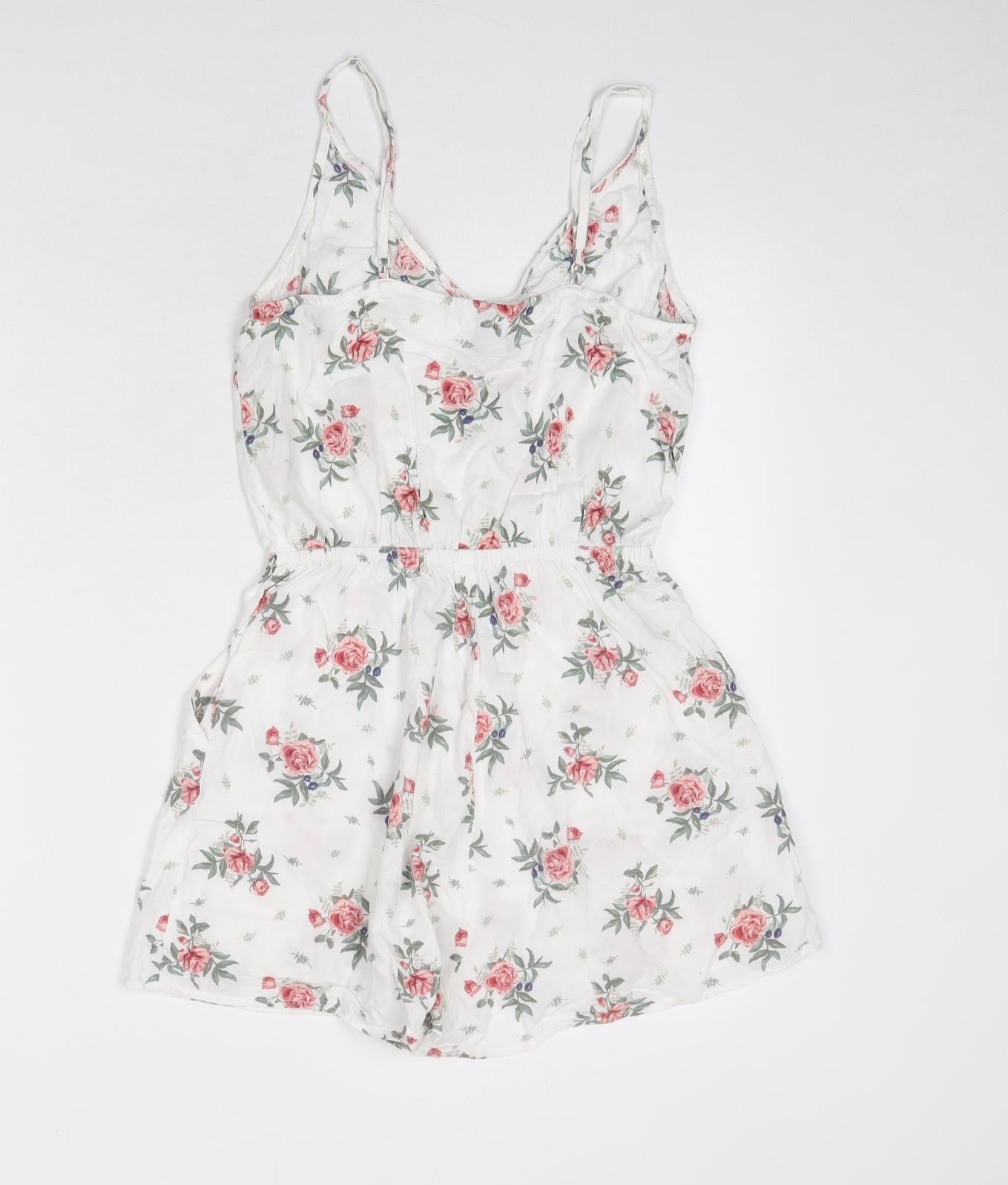 Divided by H&M Womens White Floral Viscose Playsuit One-Piece Size 10 L4 in Pullover
