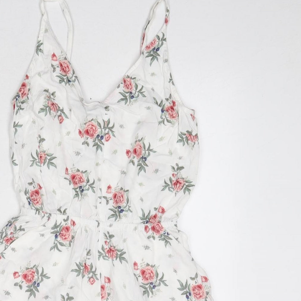 Divided by H&M Womens White Floral Viscose Playsuit One-Piece Size 10 L4 in Pullover