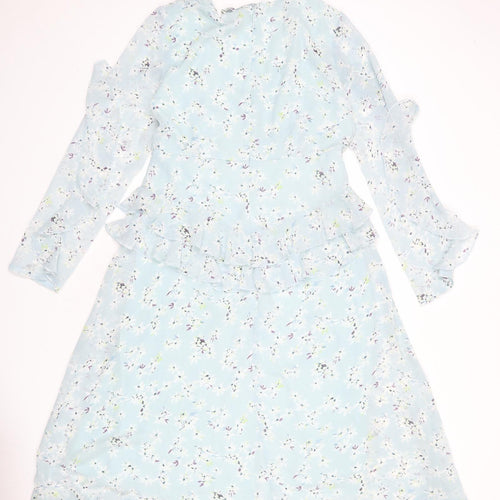 NB Avenue Womens Blue Floral Polyester A-Line Size 12 V-Neck Zip