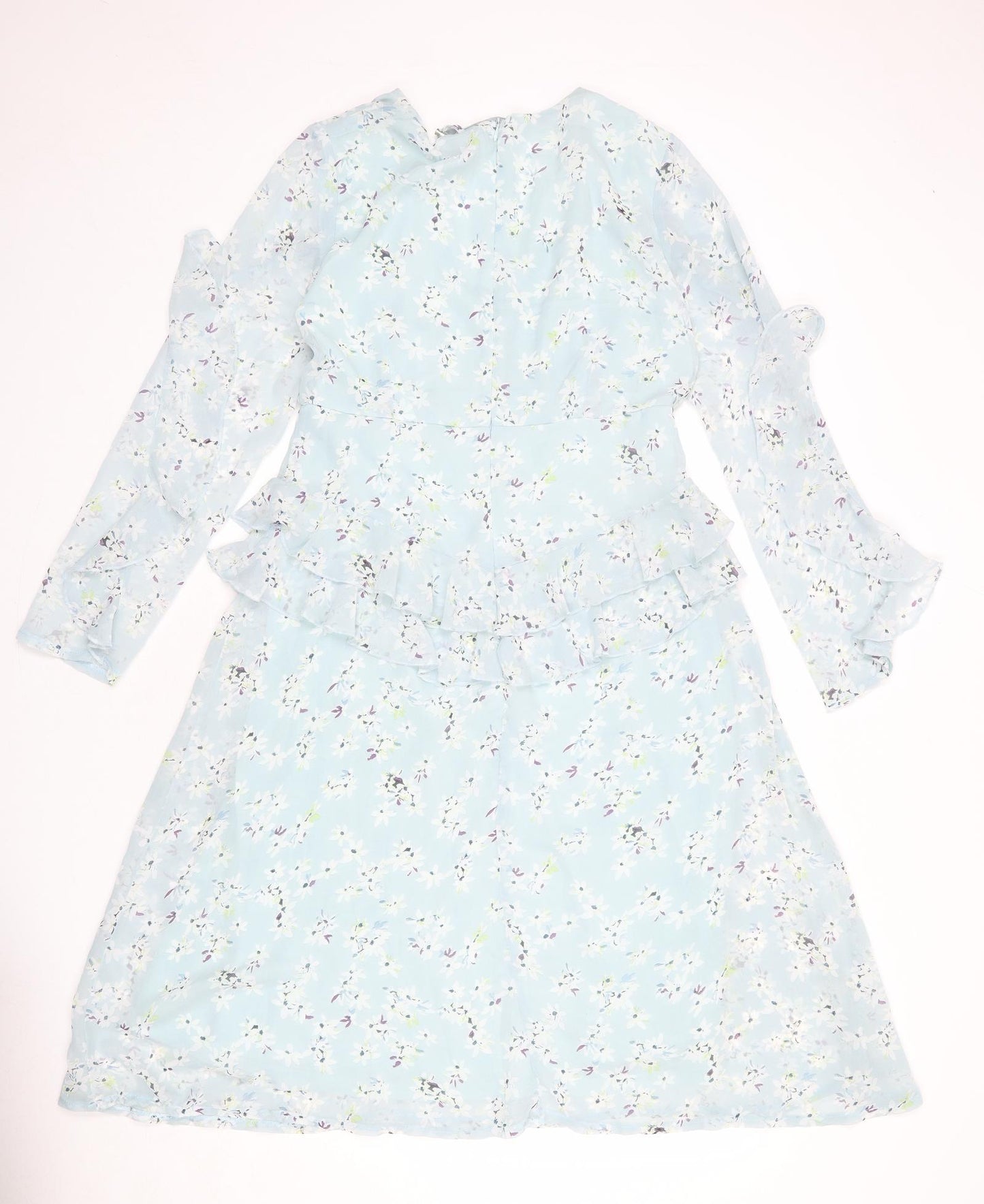 NB Avenue Womens Blue Floral Polyester A-Line Size 12 V-Neck Zip