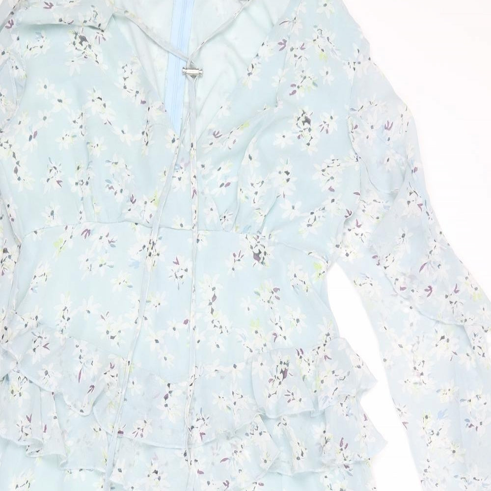 NB Avenue Womens Blue Floral Polyester A-Line Size 12 V-Neck Zip