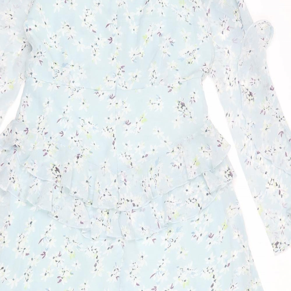 NB Avenue Womens Blue Floral Polyester A-Line Size 12 V-Neck Zip
