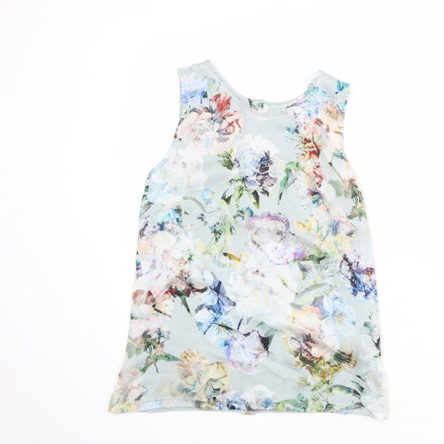 Warehouse Womens Blue Floral Polyester Basic Tank Size 8 Boat Neck