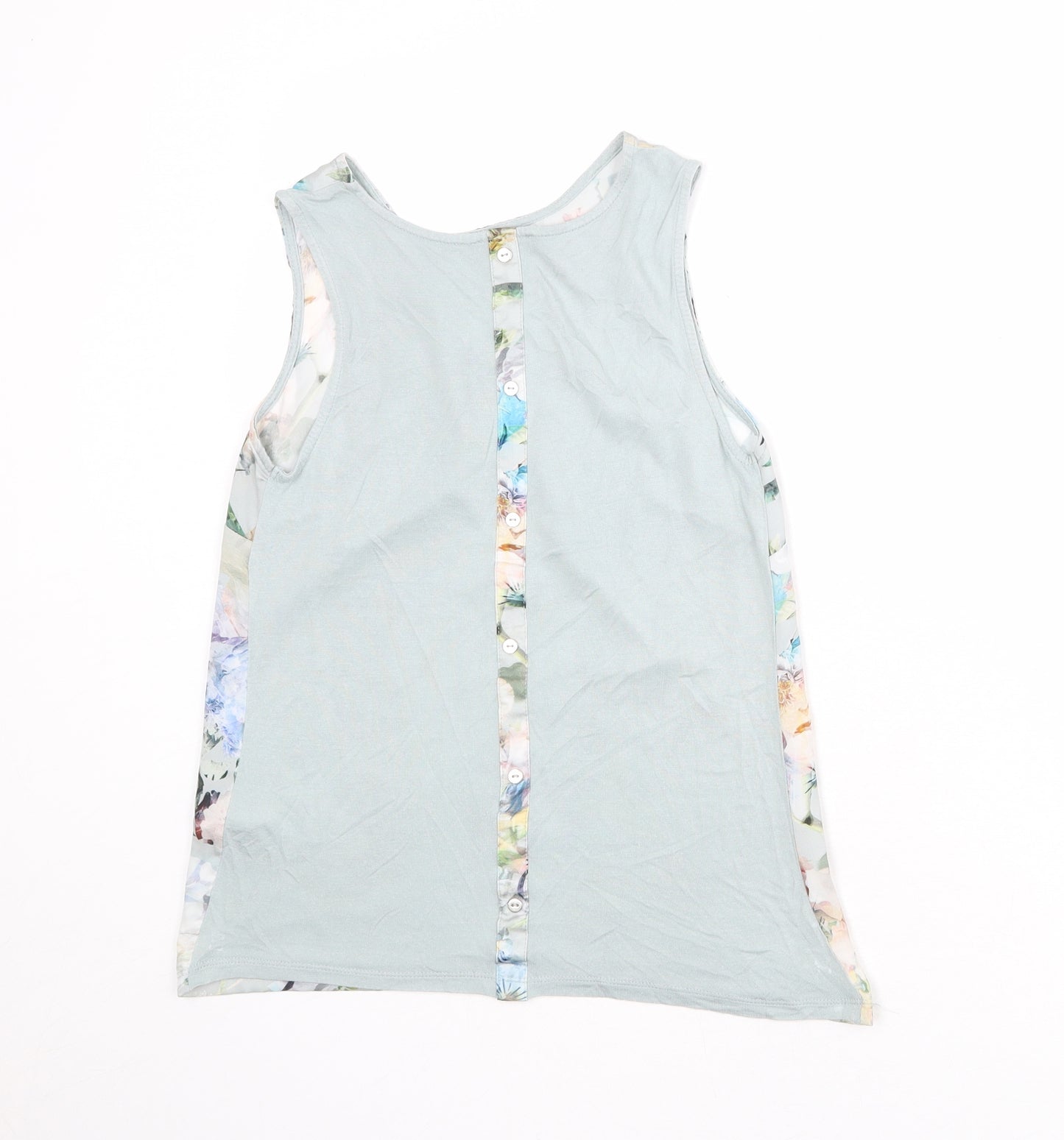 Warehouse Womens Blue Floral Polyester Basic Tank Size 8 Boat Neck