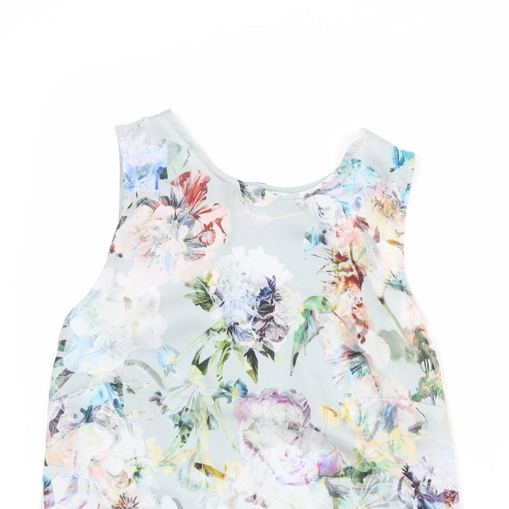 Warehouse Womens Blue Floral Polyester Basic Tank Size 8 Boat Neck