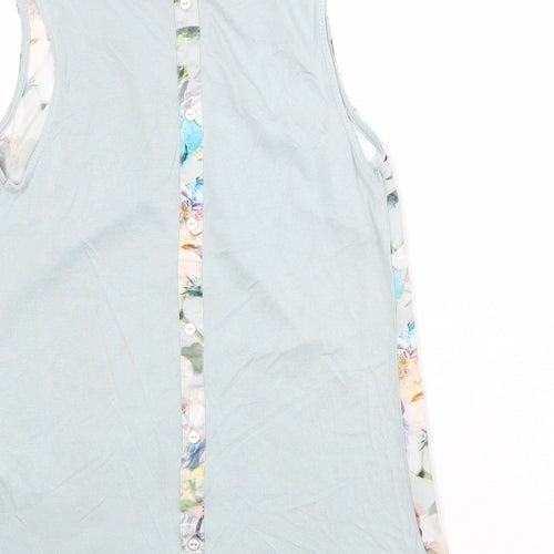 Warehouse Womens Blue Floral Polyester Basic Tank Size 8 Boat Neck