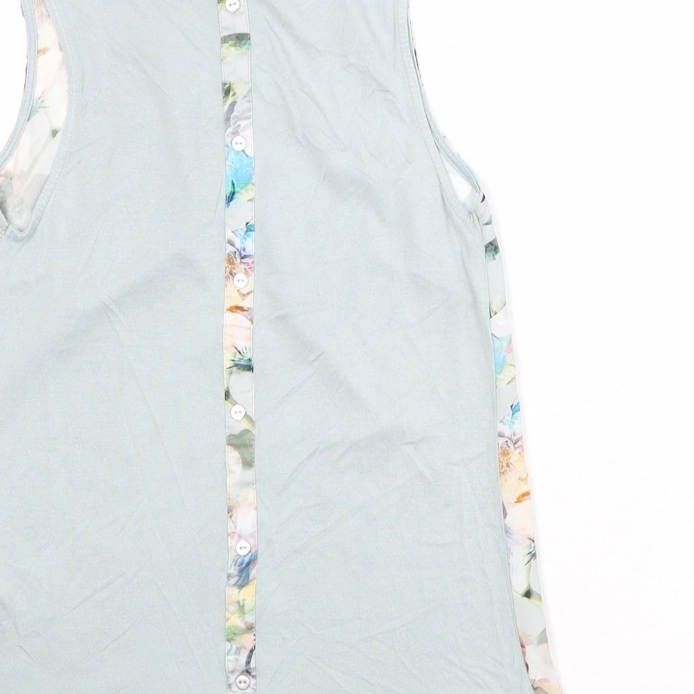 Warehouse Womens Blue Floral Polyester Basic Tank Size 8 Boat Neck