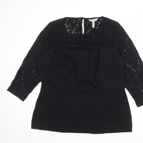 Bravissimo Womens Black Viscose Basic Blouse Size 18 Round Neck - Lace Sleeves
