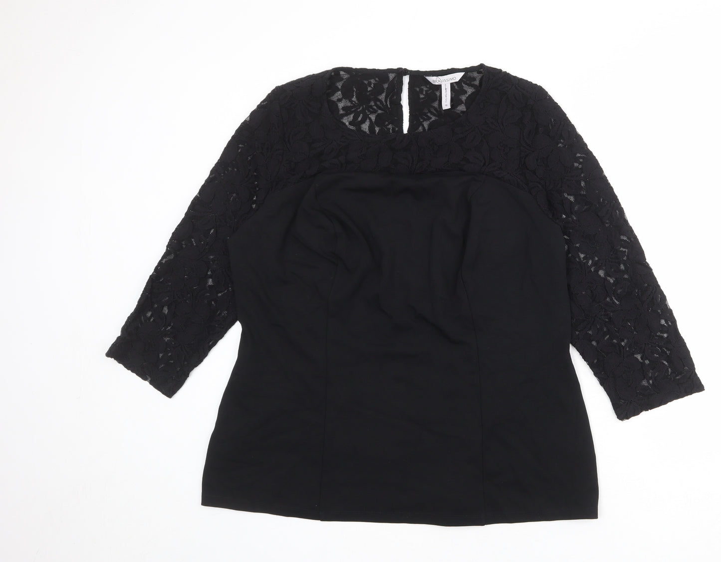 Bravissimo Womens Black Viscose Basic Blouse Size 18 Round Neck - Lace Sleeves