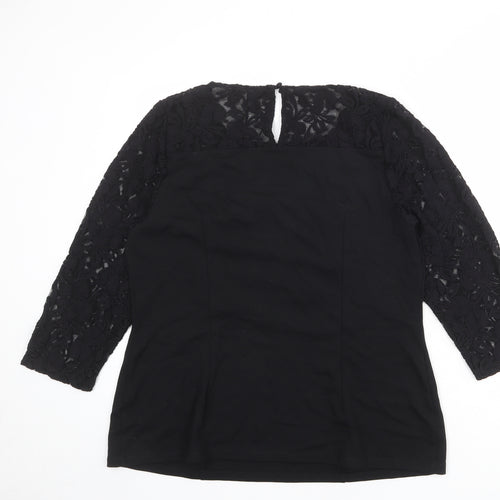 Bravissimo Womens Black Viscose Basic Blouse Size 18 Round Neck - Lace Sleeves