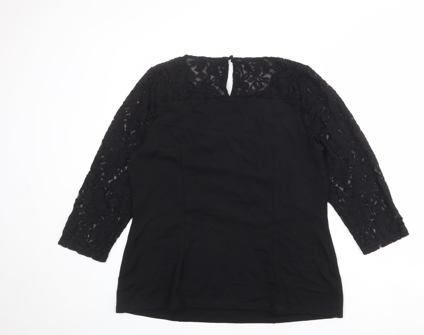 Bravissimo Womens Black Viscose Basic Blouse Size 18 Round Neck - Lace Sleeves