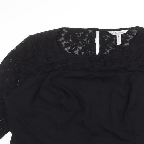 Bravissimo Womens Black Viscose Basic Blouse Size 18 Round Neck - Lace Sleeves