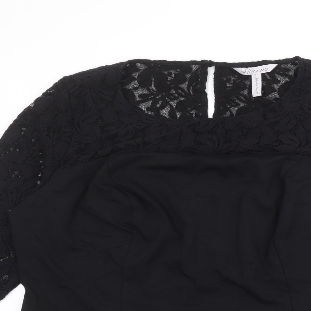 Bravissimo Womens Black Viscose Basic Blouse Size 18 Round Neck - Lace Sleeves