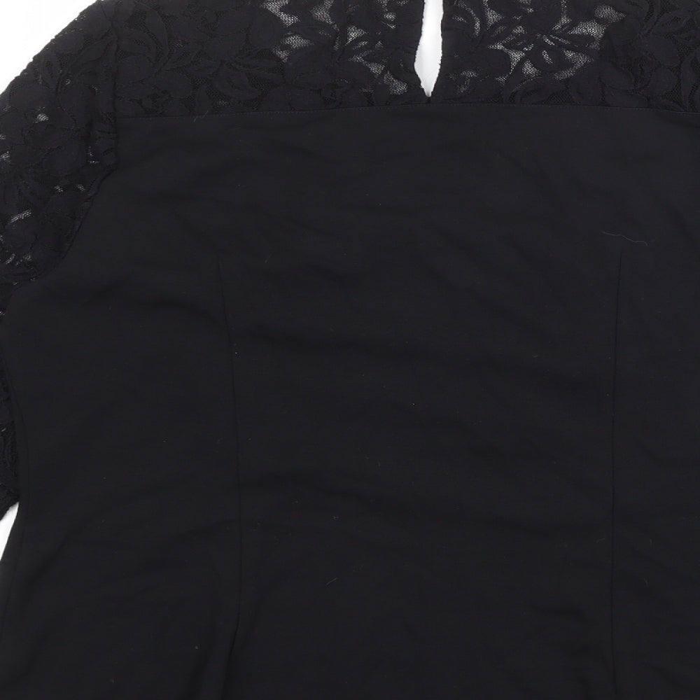 Bravissimo Womens Black Viscose Basic Blouse Size 18 Round Neck - Lace Sleeves