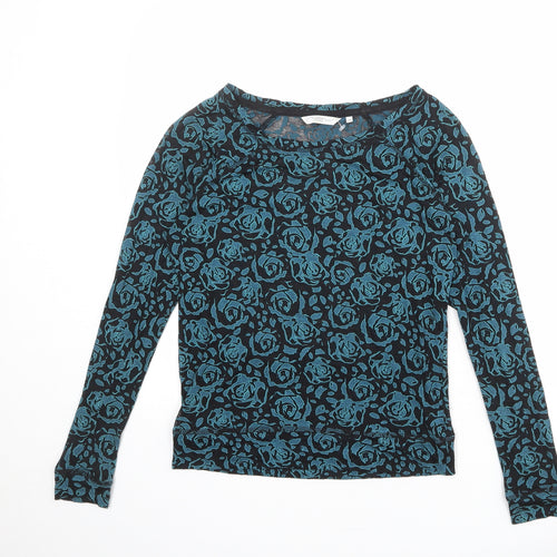 New Look Womens Black Floral Polyester Basic T-Shirt Size 8 Boat Neck