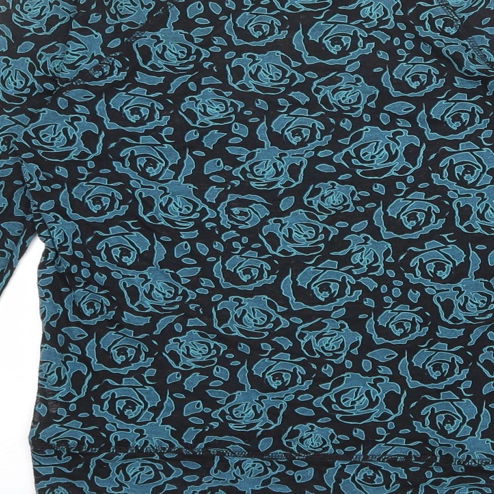 New Look Womens Black Floral Polyester Basic T-Shirt Size 8 Boat Neck