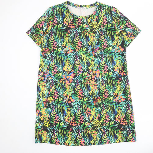Zara Womens Multicoloured Geometric Polyester T-Shirt Dress Size L Round Neck Pullover
