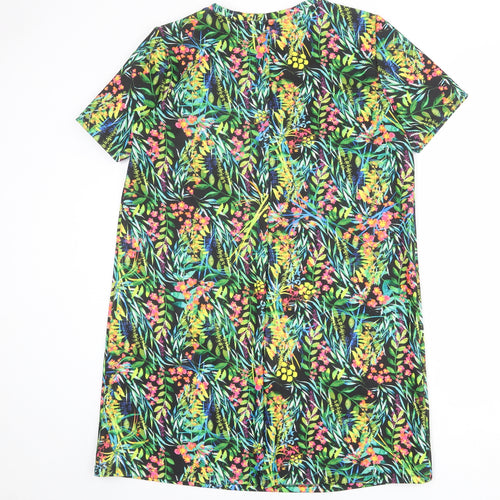 Zara Womens Multicoloured Geometric Polyester T-Shirt Dress Size L Round Neck Pullover