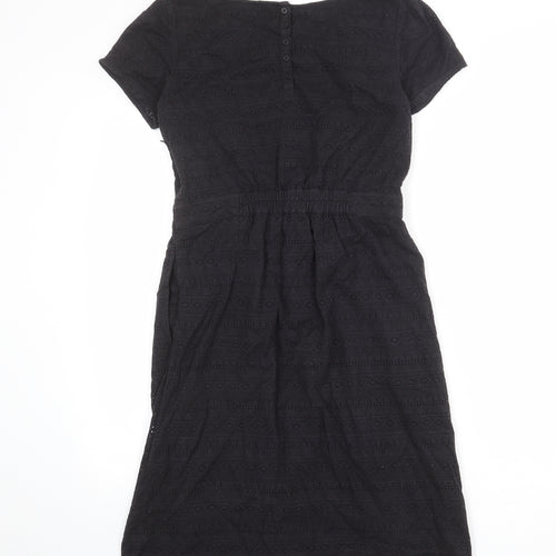 Fat Face Womens Black Cotton T-Shirt Dress Size 10 Boat Neck Zip - Lace Overlay