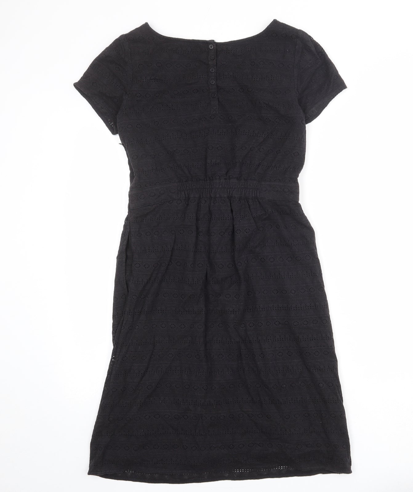 Fat Face Womens Black Cotton T-Shirt Dress Size 10 Boat Neck Zip - Lace Overlay