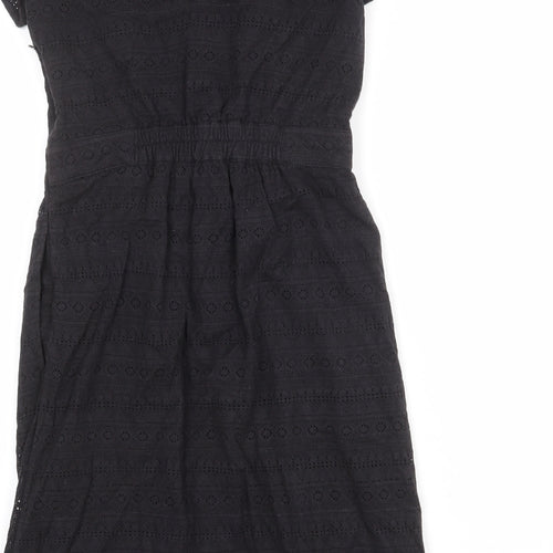 Fat Face Womens Black Cotton T-Shirt Dress Size 10 Boat Neck Zip - Lace Overlay