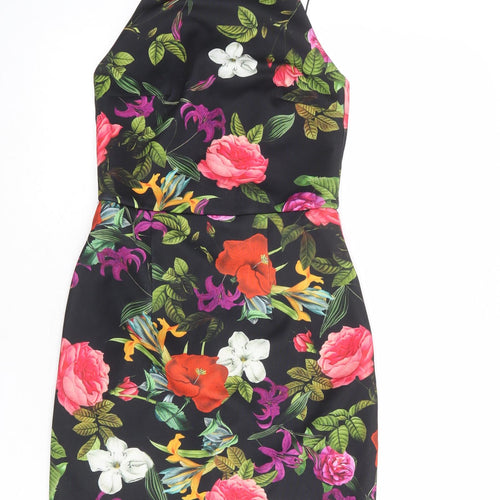 ASOS Womens Black Floral Polyester Pencil Dress Size 6 Square Neck Zip