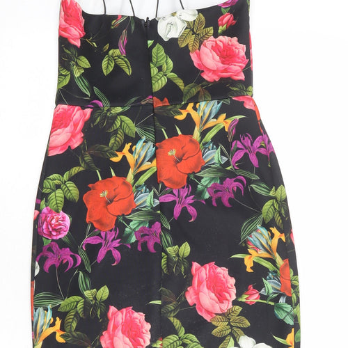 ASOS Womens Black Floral Polyester Pencil Dress Size 6 Square Neck Zip