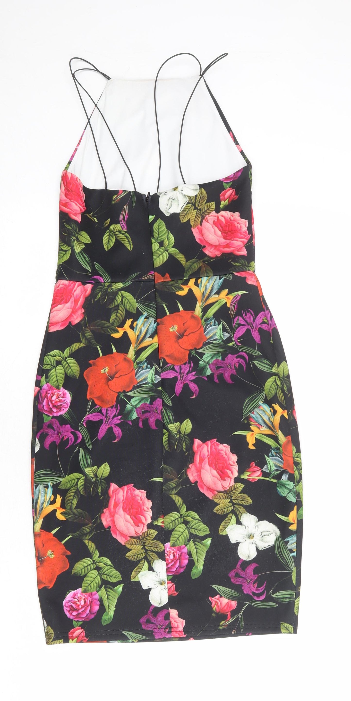 ASOS Womens Black Floral Polyester Pencil Dress Size 6 Square Neck Zip