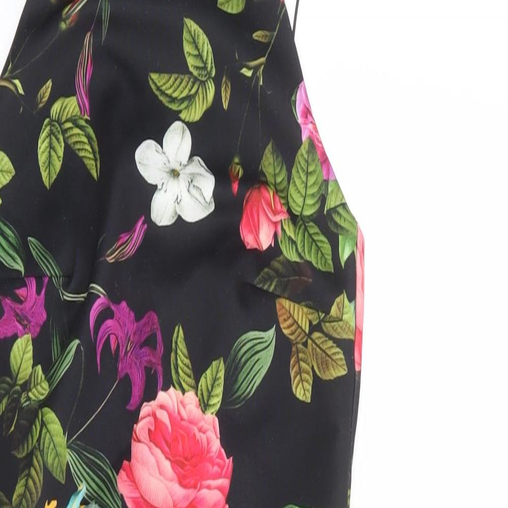 ASOS Womens Black Floral Polyester Pencil Dress Size 6 Square Neck Zip