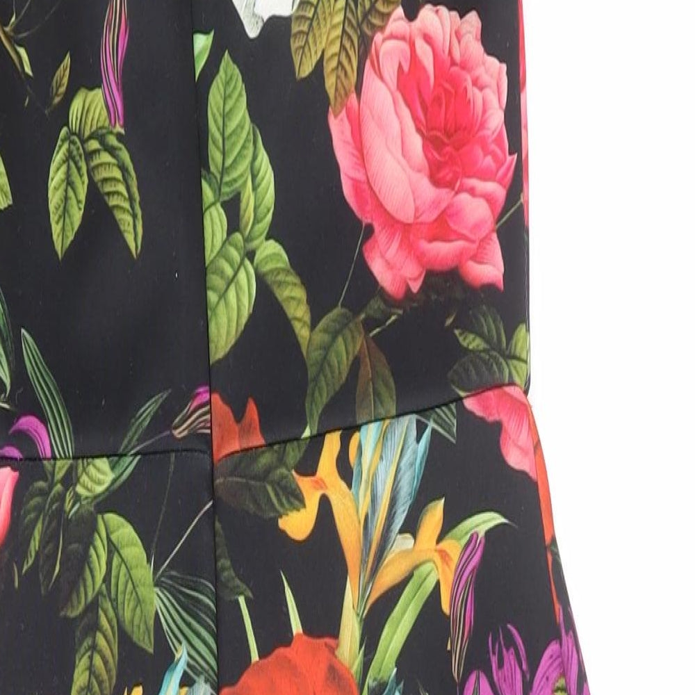 ASOS Womens Black Floral Polyester Pencil Dress Size 6 Square Neck Zip