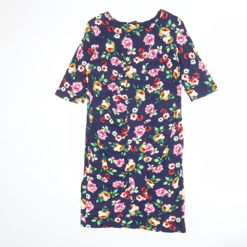 Therapy Womens Blue Floral Viscose Shift Size S Boat Neck Pullover