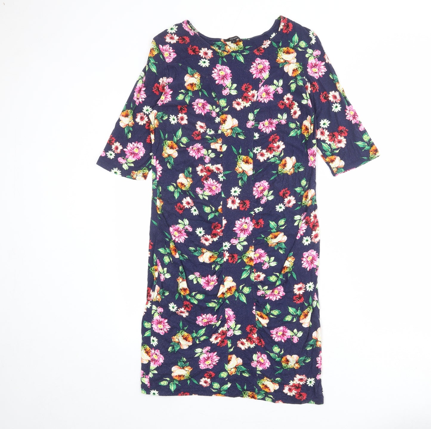 Therapy Womens Blue Floral Viscose Shift Size S Boat Neck Pullover