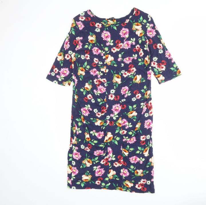 Therapy Womens Blue Floral Viscose Shift Size S Boat Neck Pullover