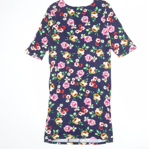 Therapy Womens Blue Floral Viscose Shift Size S Boat Neck Pullover