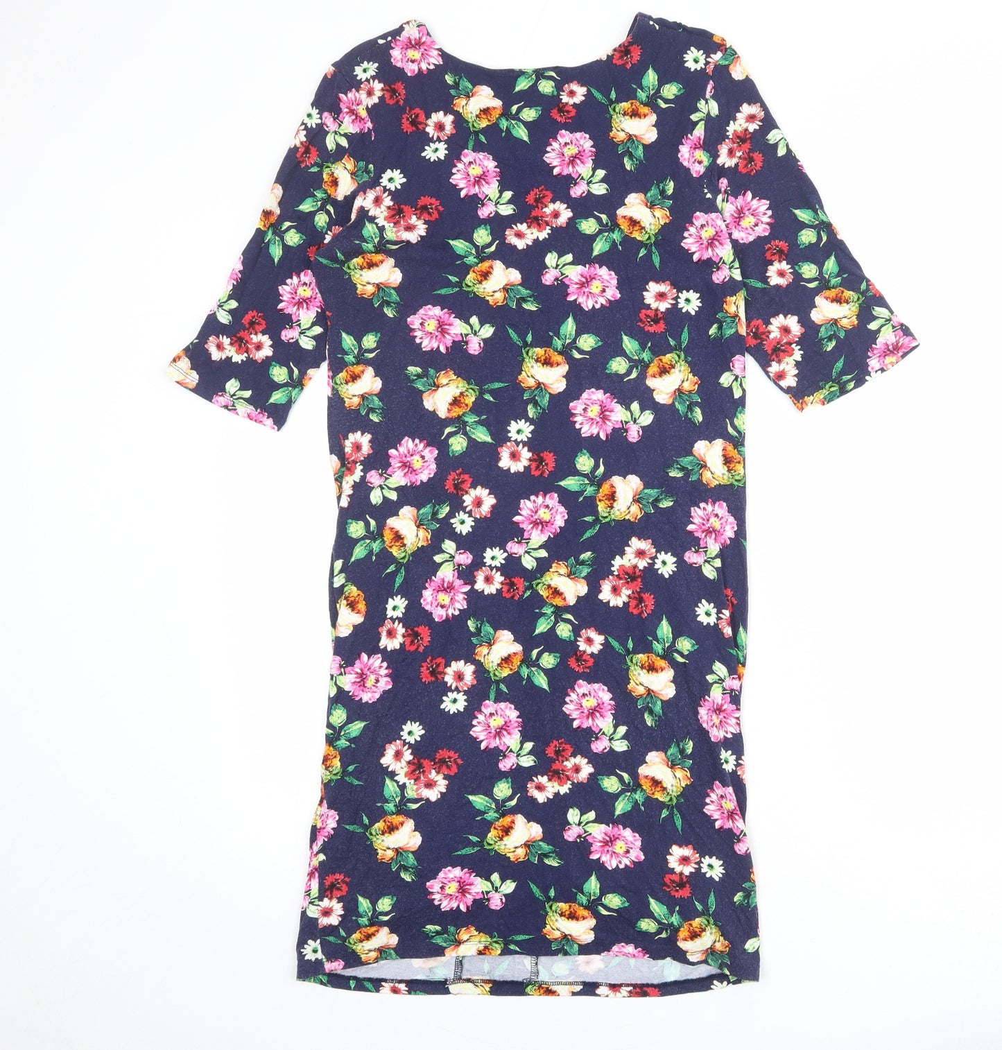 Therapy Womens Blue Floral Viscose Shift Size S Boat Neck Pullover