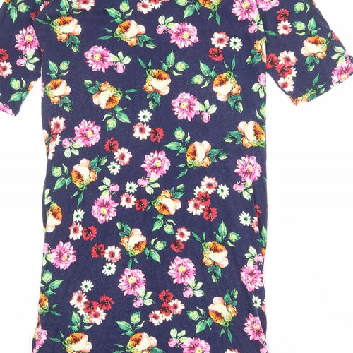Therapy Womens Blue Floral Viscose Shift Size S Boat Neck Pullover