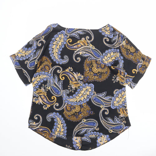 Dorothy Perkins Womens Black Paisley Polyester Basic Blouse Size 10 Boat Neck