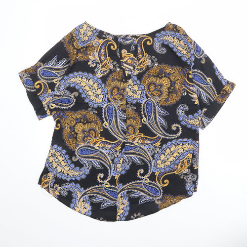 Dorothy Perkins Womens Black Paisley Polyester Basic Blouse Size 10 Boat Neck