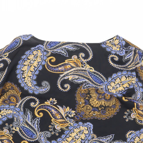 Dorothy Perkins Womens Black Paisley Polyester Basic Blouse Size 10 Boat Neck