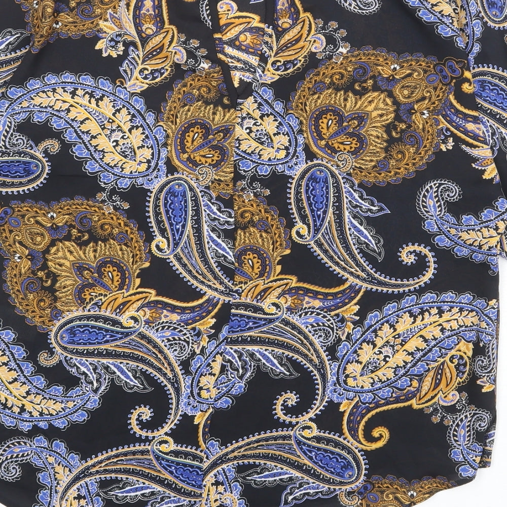 Dorothy Perkins Womens Black Paisley Polyester Basic Blouse Size 10 Boat Neck